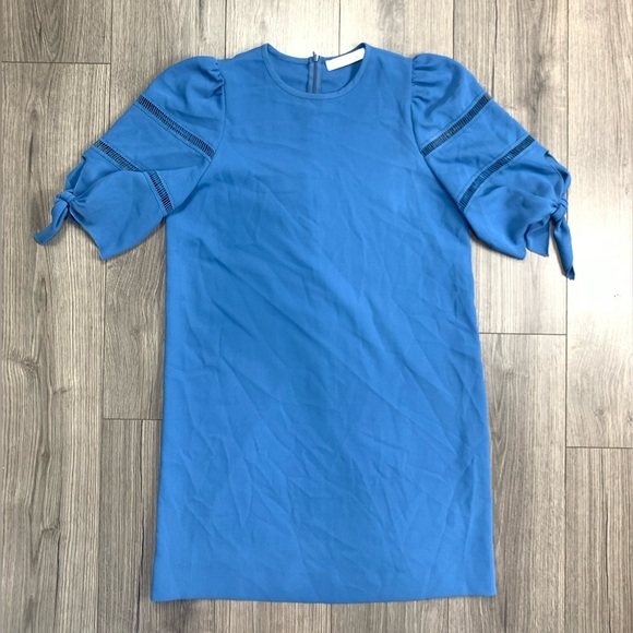 See by Chloe Riverside Blue‎ Shift Puff Sleeve Dress Size Large - Picture 5 of 16
